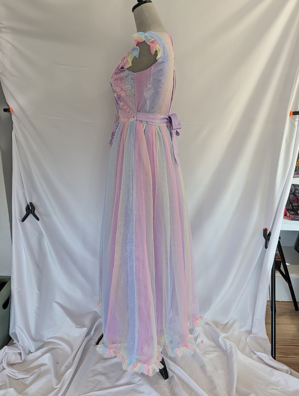 Girls Juniors Size 16 Pastel Rainbow Tulle Sequin Flower Girl Formal Dress - Picture 5 of 5